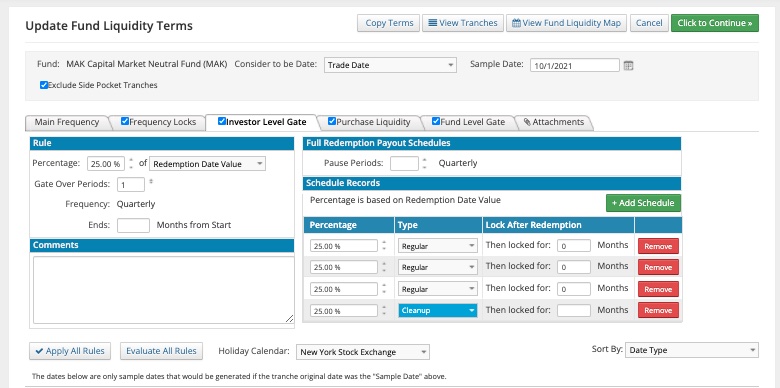 Create schedules for redemption gates